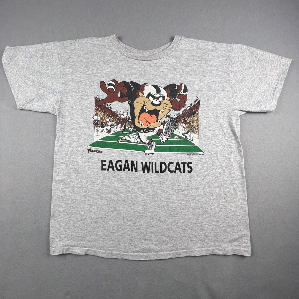 VTG Artex T Shirt Mens XL 1991 Taz Eagan Wildcats Football Looney Tunes Tazmania